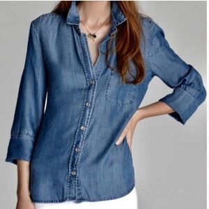 Bella Dahl Tencel Reverse Pocket Chambray Denim Button Up Small
